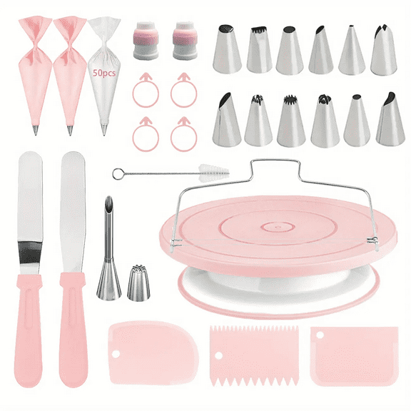 80PCS Cake Decorating Set-Non-Slip Turntable with 14 Piping Tips, Scrapers & Tools for Professional DIY Baking Tools Accessories
