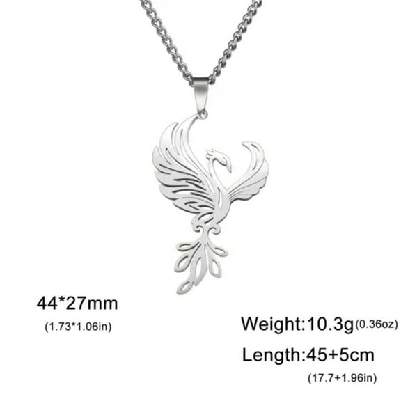 EOEMY Stainless Steel Charm Phoenix Necklace Amulet Animal Fashion Jewelry For Women
