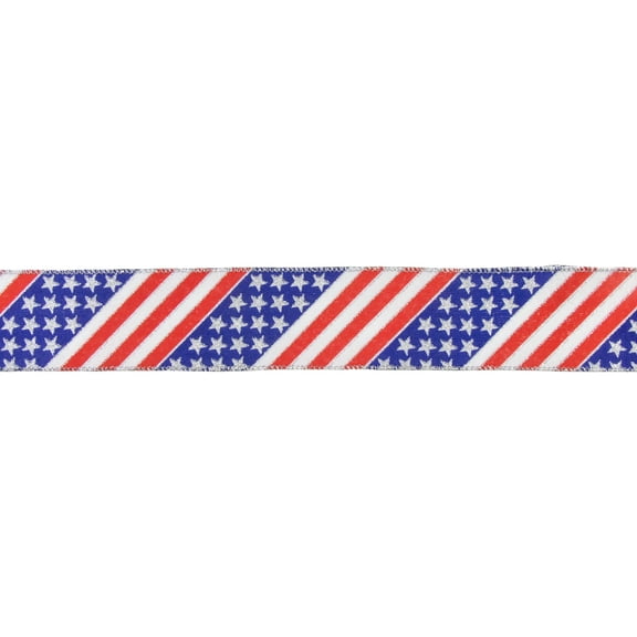 Patriotic Stars and Stripes Flag Wired Craft Ribbon 2.5" x 10 Yards