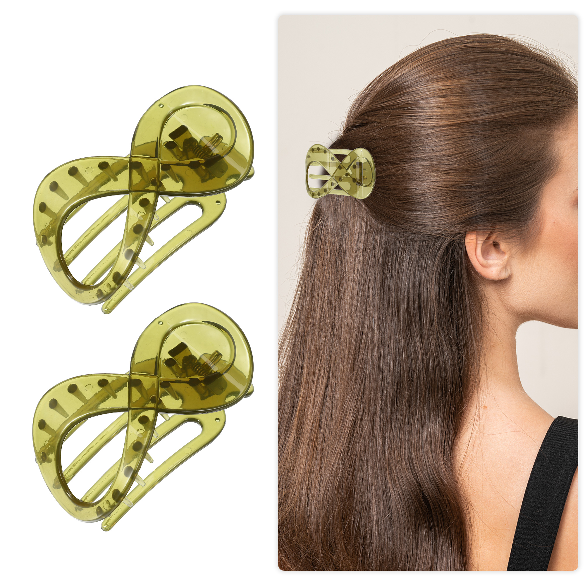 Unique Bargains 2Pcs Plastic Hair Claws Hair Barrettes for Women Green