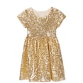 thumbnail image 1 of EnJoCho Robe à Paillettes pour Filles Manches Courtes Brillante Décontractée Ample Col Rond Été Robe Trapèze Mignonne pour Fête, 1 of 3