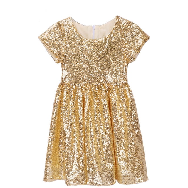 EnJoCho Robe à Paillettes pour Filles Manches Courtes Brillante Décontractée Ample Col Rond Été Robe Trapèze Mignonne pour Fête