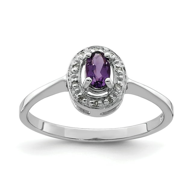 925 Sterling Silver Rhodium Amethyst and Diamond Ring