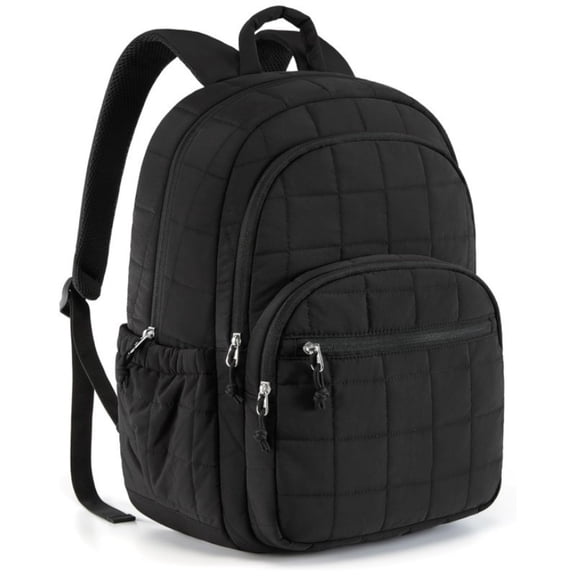 Travel Backpack for Women, 15.6" College Laptop Backpack, Black | Fits 15.6" Laptop, Personal Carry-on Size with Trolley Sleeve, Quilted Style for College Nurse Teacher, Water-Resistant