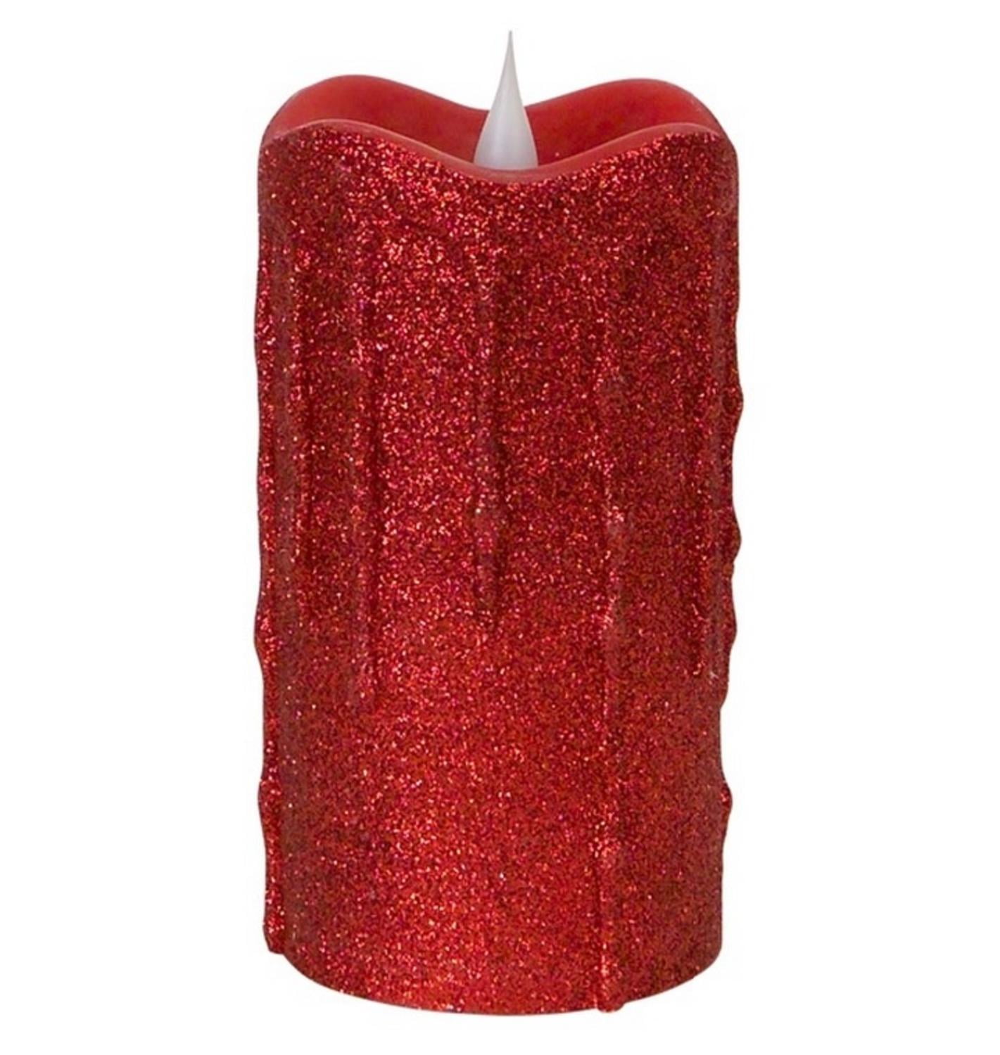 5.25" Simplux Red Glitter Wax Flameless LED Lighted Christmas Pillar