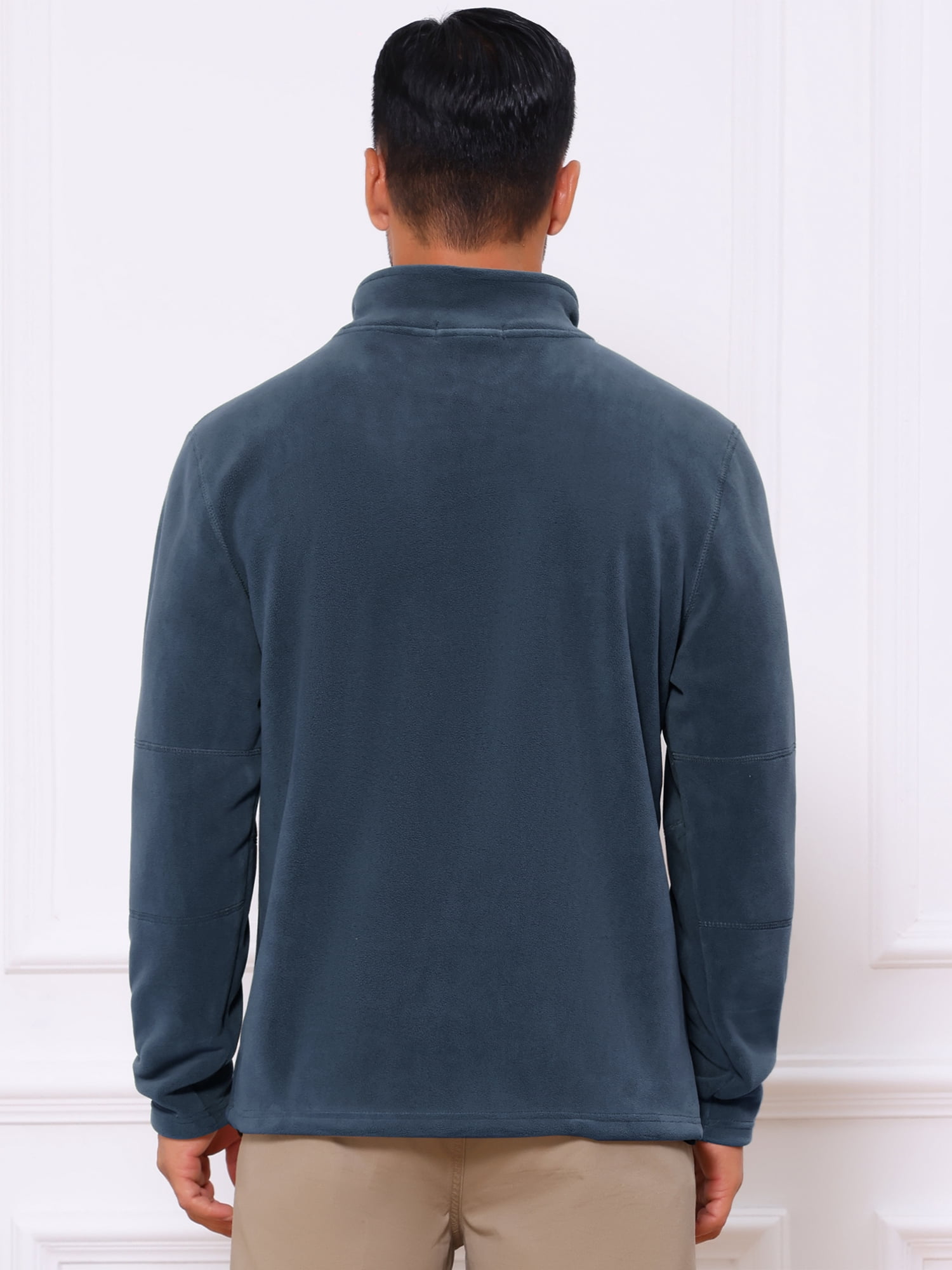 DARING DIVA Men's Solid Stand Collar Half-Zip Long Sleeve Fleece Sweatshirt L Navy Blue