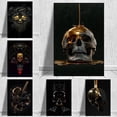 thumbnail image 3 of Estatua de calavera de Metal abstracto, impresiones doradas en lienzo, carteles, pintura, imágenes artísticas de pared para sala de estar, decoración del hogar, sin marco, 3 of 4