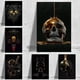 thumbnail image 3 of Estatua de calavera de Metal abstracto, impresiones doradas en lienzo, carteles, pintura, imágenes artísticas de pared para sala de estar, decoración del hogar, sin marco, 3 of 4