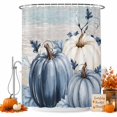 thumbnail image 2 of Navy Blue Pumpkin Fall Shower Curtains for Bathroom, Thanksgiving Botanical Wooden Leaves Waterproof Fabric Shower Curtain, Decorative Bathroom Curtain for Bathtub, 36"x72", No Hooks Included, 2 of 9