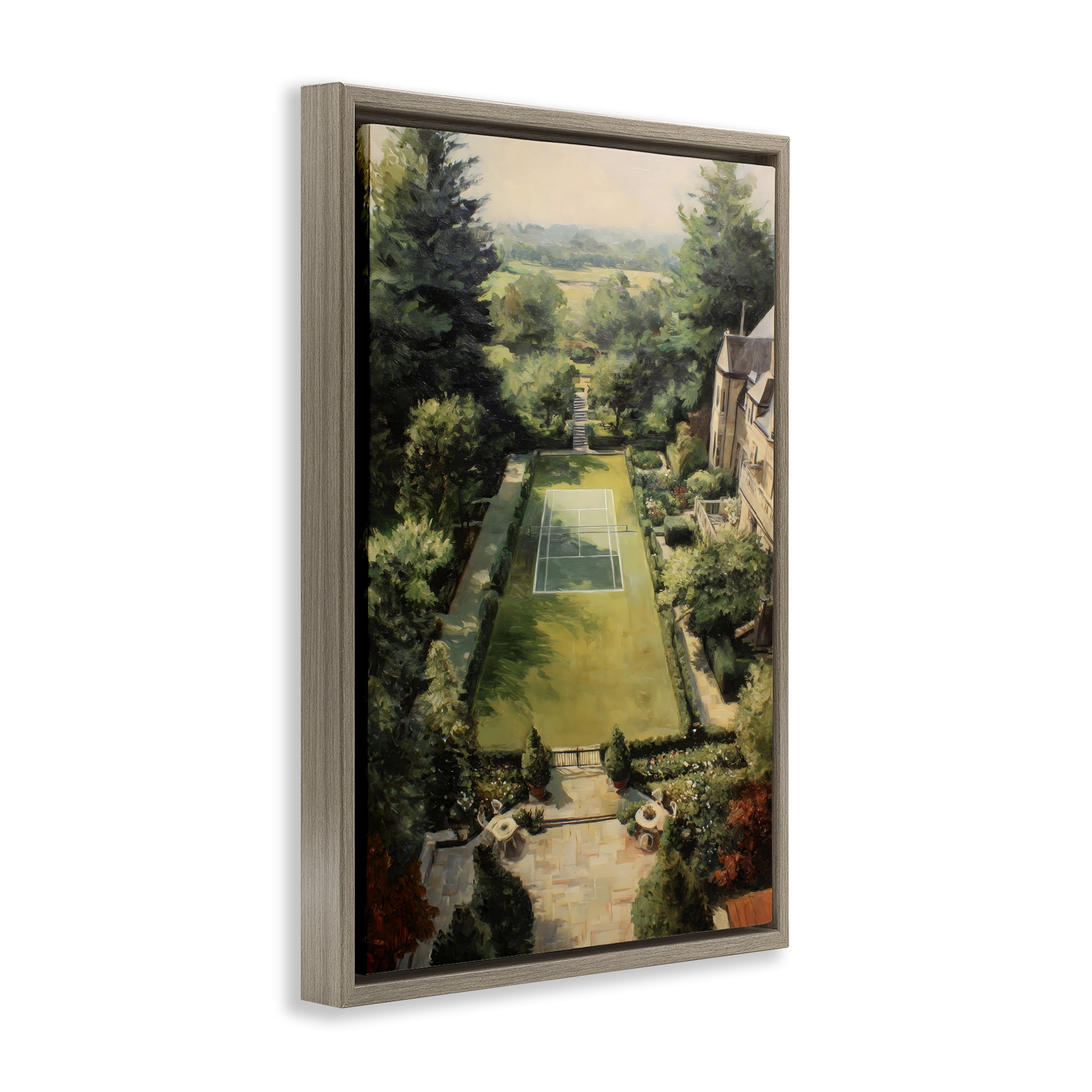 Stupell Industries Vintage Tennis At The Manor Brown Framed Floater Canvas Wall Art, design by Petal Prints Design