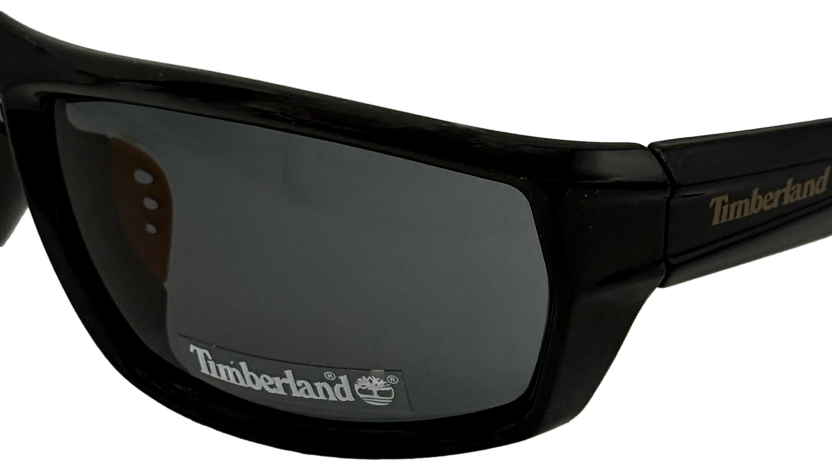 Timberland Mens Rectangle Shiny Black Plastic Sunglass, Smoke Lens TB7221 1A