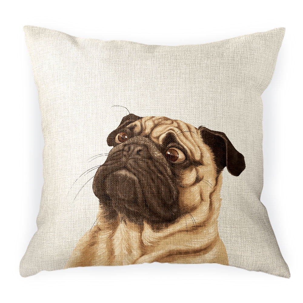 FINCIBO 18x18 inch Square Decorative Throw Sofa Pillow Cases, Dazed Pug