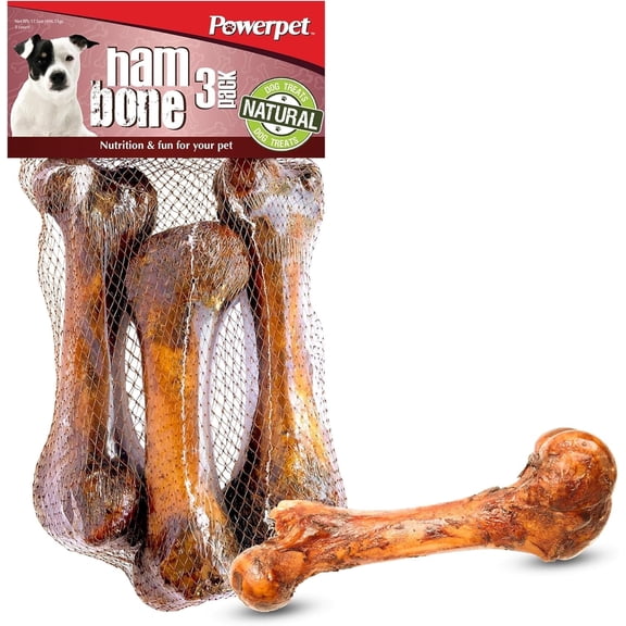 Powerpet Ham Bone, Dental Treats for Dogs- Long-Lasting, Nutrient Dense, 3 pack