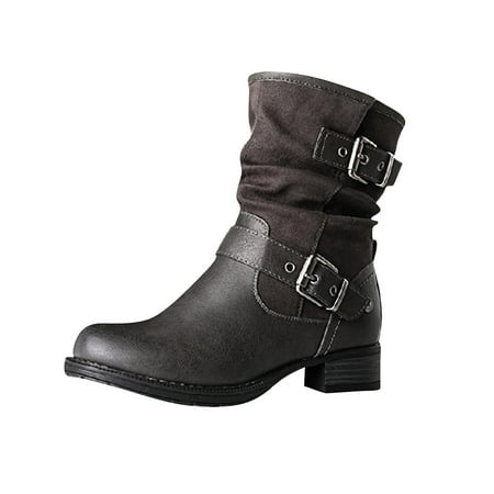

Christmas Gifts Juebong Women s Winter Knight Belt Buckle With Spliced Side Zipper Low Heeled Boots