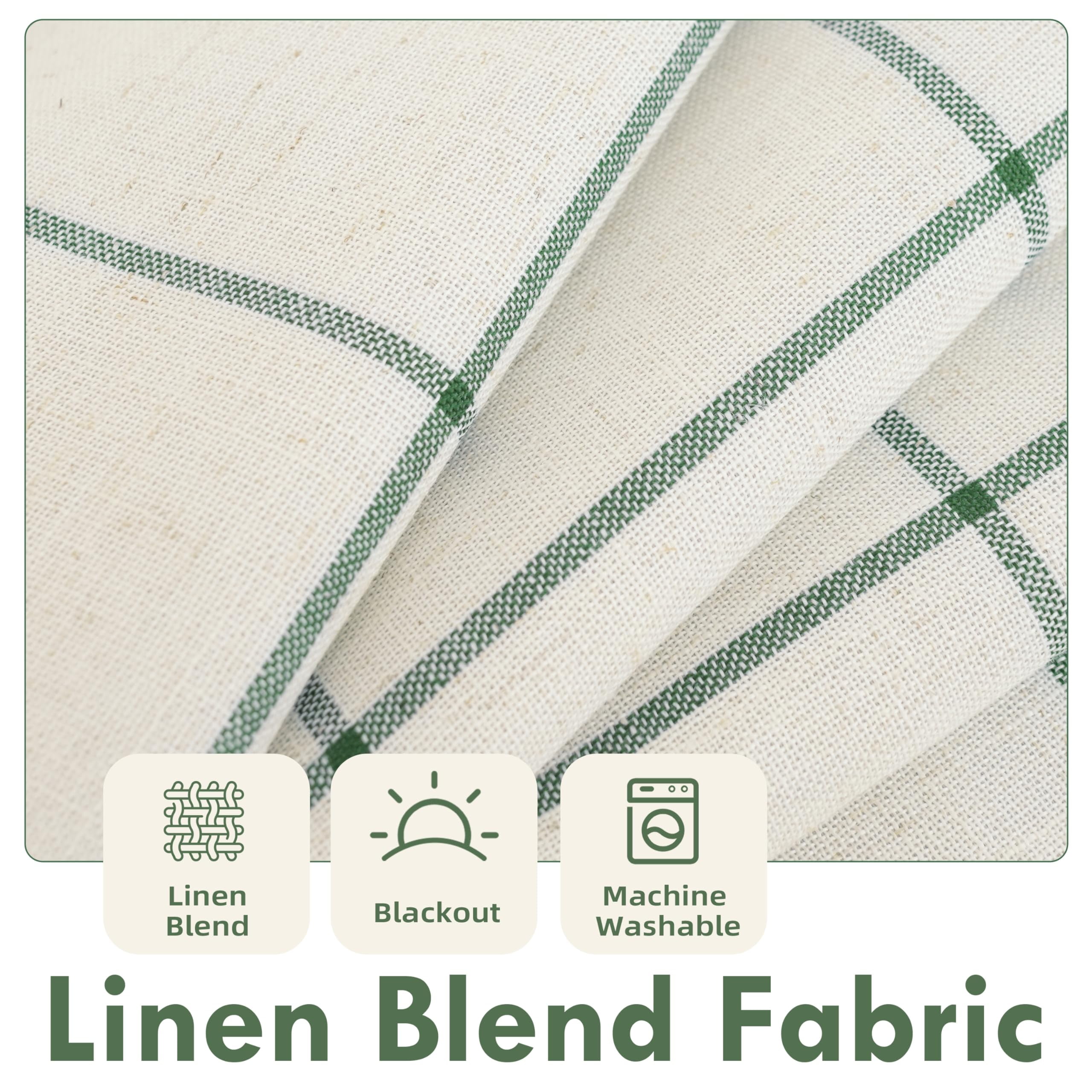 DriftAway 2 Panels 100% Blackout Windowpane Plaid Linen Curtains Double Layer Drapes for Bedroom 90 Inches Long Farmhouse Thermal Insulated 3.25 Inch Rod Pocket Back Tab for Living Room Loden Green
