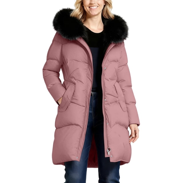 Wensltd Veste Matelassée Noire Femme à Capuche Mode Extérieur Chaude Veste Zippée pour Femme avec Poches