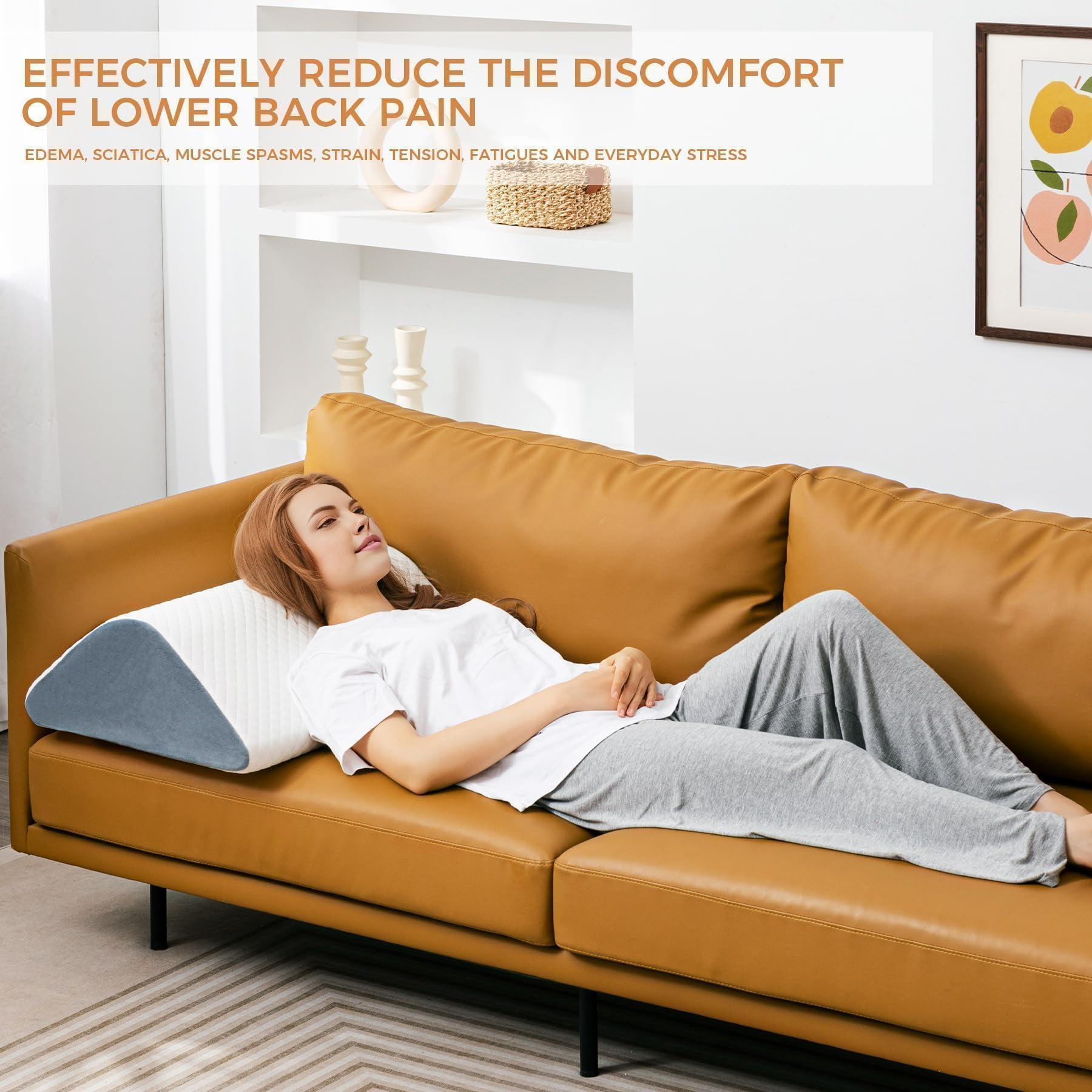Ganondorf Knee Wedge Pillow 8'' for Post-Surgery Recovery - Leg Elevation Support for Sleep Position, Alleviating Lower Back & Hip Pain Enhancing Circulation in Ankles Legs Triangle Pillow White&Grey