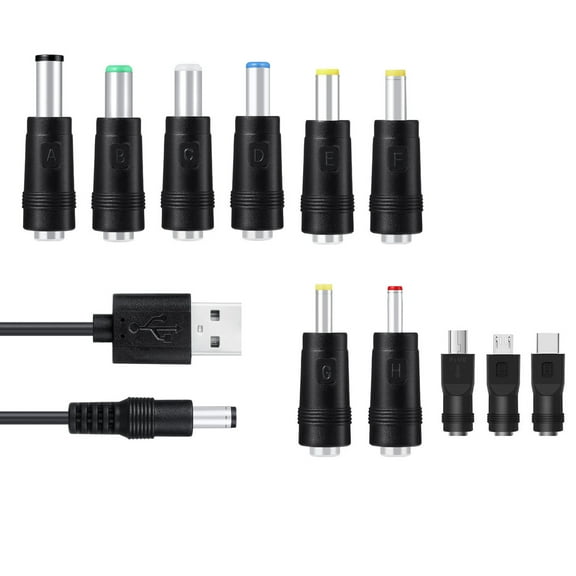 USB to DC Power Cord 11 in 1 with 8 Interchangeable Plugs and 1 Meter Length and Stable Performance for Multiple Devices