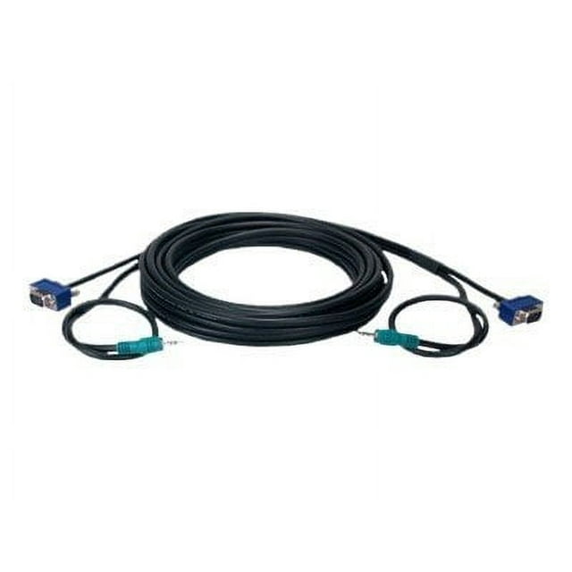 QVS Premium High Performance UltraThin Câble - VGA - HD-15 (VGA), Mini-Téléphone Stéréo de 3,5 mm (M) à HD-15 (VGA), Mini-Téléphone Stéréo de 3,5 mm (M) - 50 ft - Moulé, Vis à Écartement, Vis à Pouce