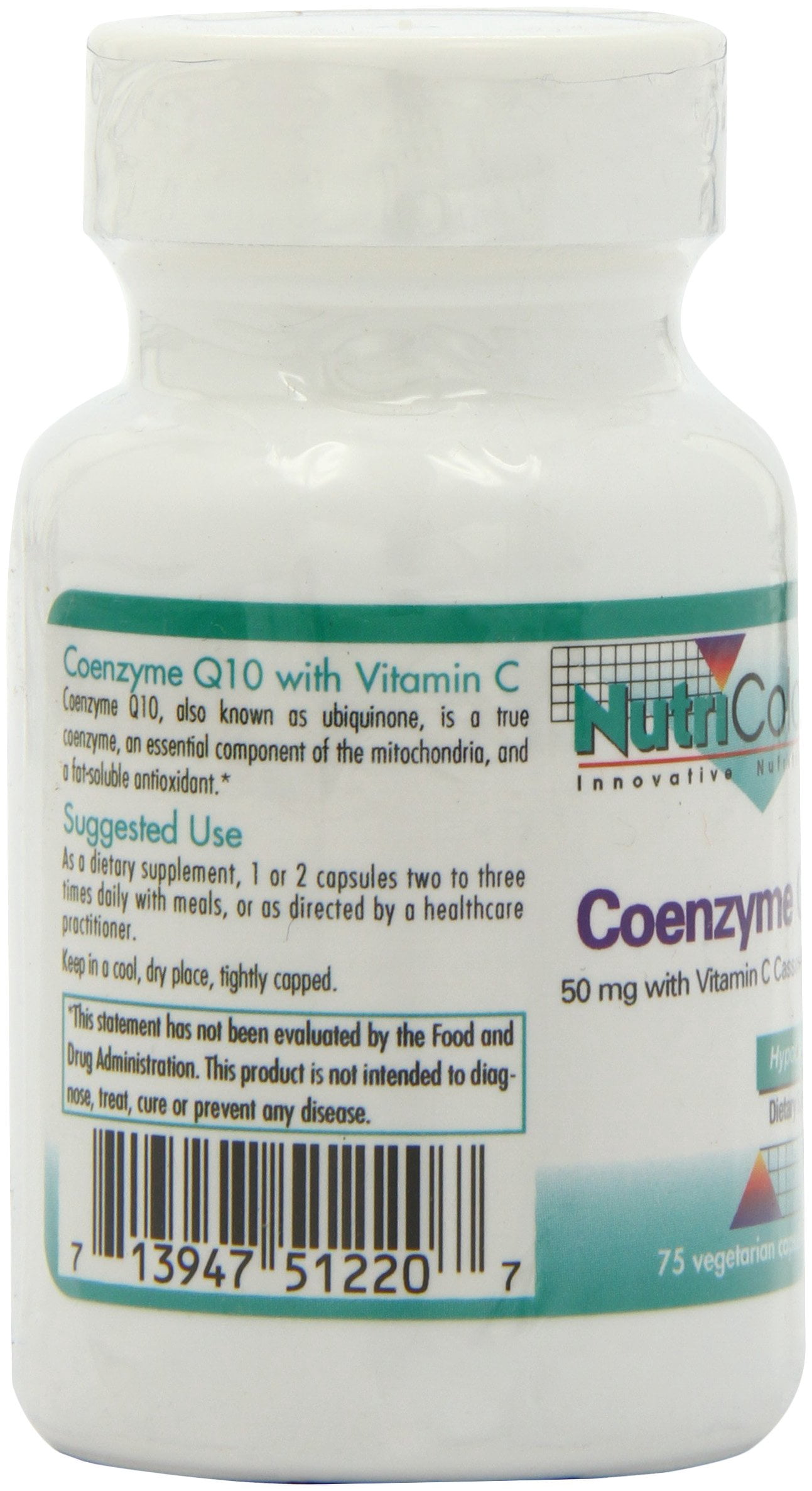 NutriCology Coenzyme Q10 - Delivers 50 mg CoQ10 with Vitamin C - Supports Cellular Energy Production, Antioxidant Activity & Heart Wellness - 37 Servings - 75 Vegetarian Capsules