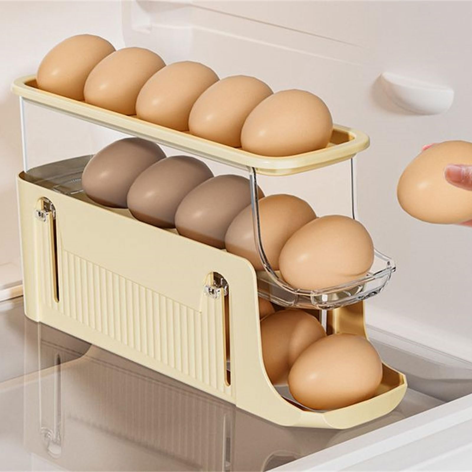 LKZQHMC Auto Rolling Fridge Egg Organizer, Space Saving Eggs Dispenser for Refrigerator Storager, Home Egg Holder, 1 Pc