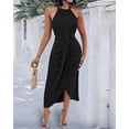 thumbnail image 3 of CHICME Summer Dresses for Women Solid Color Halter Hollow Out Sleeveless A Line Vacation Dress with Eyelet Embroidery & Side Slit Black-L, 3 of 9