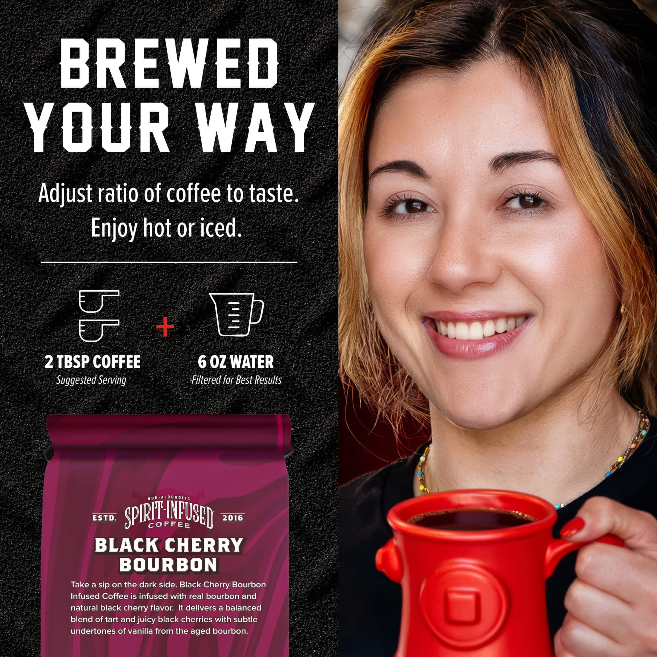 (6 pack) Fire Department Coffee, Black Cherry Bourbon Infused, Premium Ground Coffee, Medium Roast 12 oz.