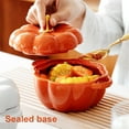 thumbnail image 3 of Pumpkin Bowl with Double Handles Stackable Ceramic Pumpkin Soup Bowls Glossy Enamel Pumpkin Snack Container for Baking Serving Halloween Gift, 3 of 8