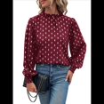 thumbnail image 3 of Camisa Informal Holgada de Larga con Estampado en Caliente para Mujer, Cuello Redondo Plisado Vino Tinto L, 3 of 10