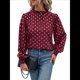 thumbnail image 3 of Camisa Informal Holgada de Larga con Estampado en Caliente para Mujer, Cuello Redondo Plisado Vino Tinto L, 3 of 10