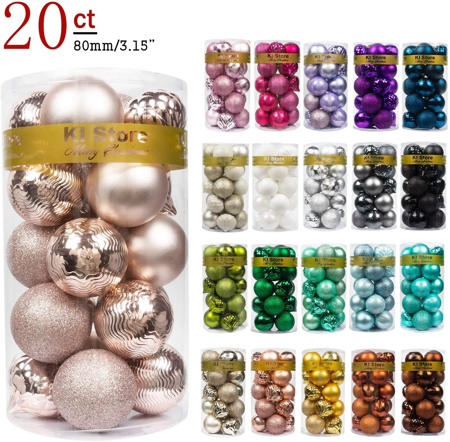 Christmas Balls Blush Pink 3.15Inch 20ct Shatterproof Christmas Tree