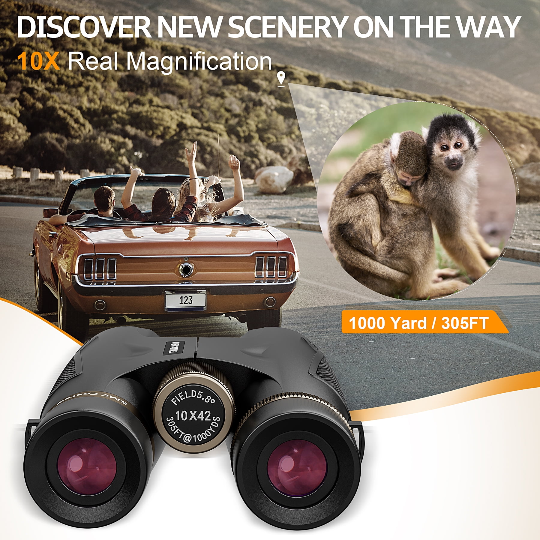 BNISE HD 10x42 Binoculars-SMC Optical System, BNISE Adult Binoculards for for Bird Watching Cruise Ship Hiking Travel Sports,Black