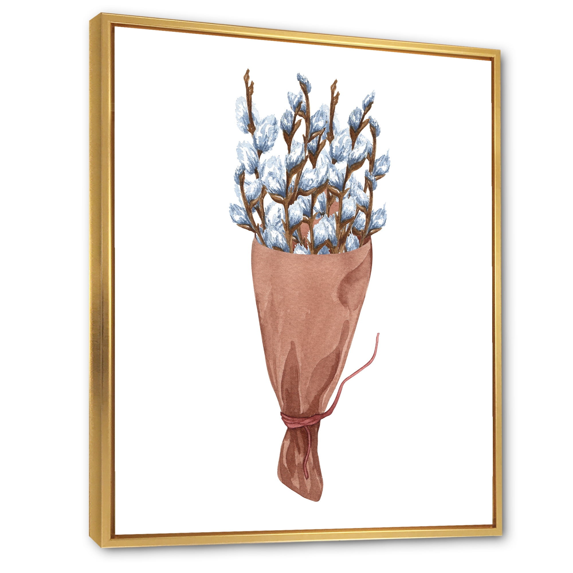 Designart 'Bunch of White Pussy Willow Twigs I' Farmhouse Framed Canvas Wall Art Print