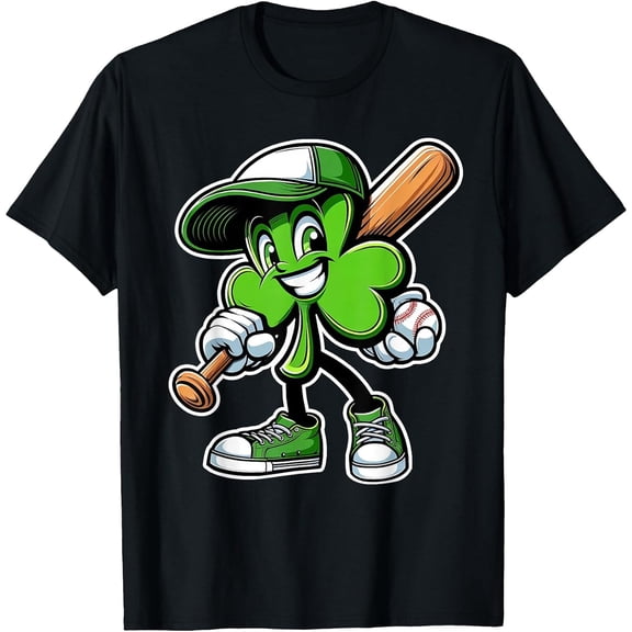 Dabbing Shamrock Baseball Boys Girls St Patricks Day T-Shirt, T-Shirt for Kids Youth Boys Girls, 180gsm, 100% Cotton