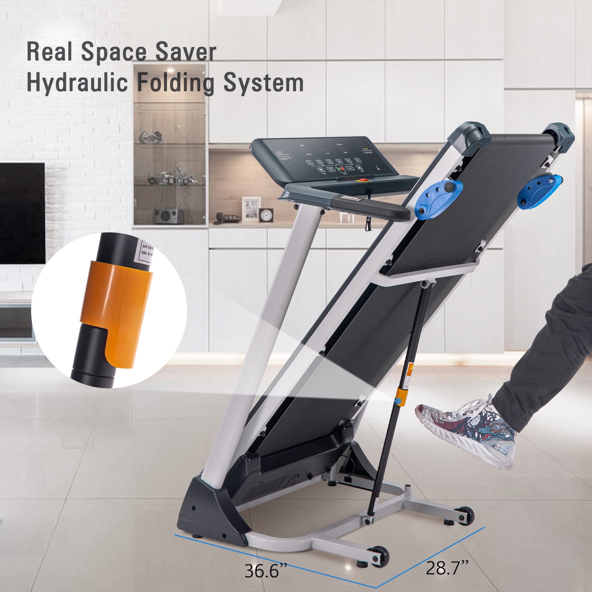57'' x 23'' x 45'' Exercise Treadmills, Foldable Exercise Machine Treadmills with Speakers, 3 Levels Incline, 16.5'' Wide Tread Belt, 8.0 KM/h Max Speed, Motorized Running Machine for Home, S1828