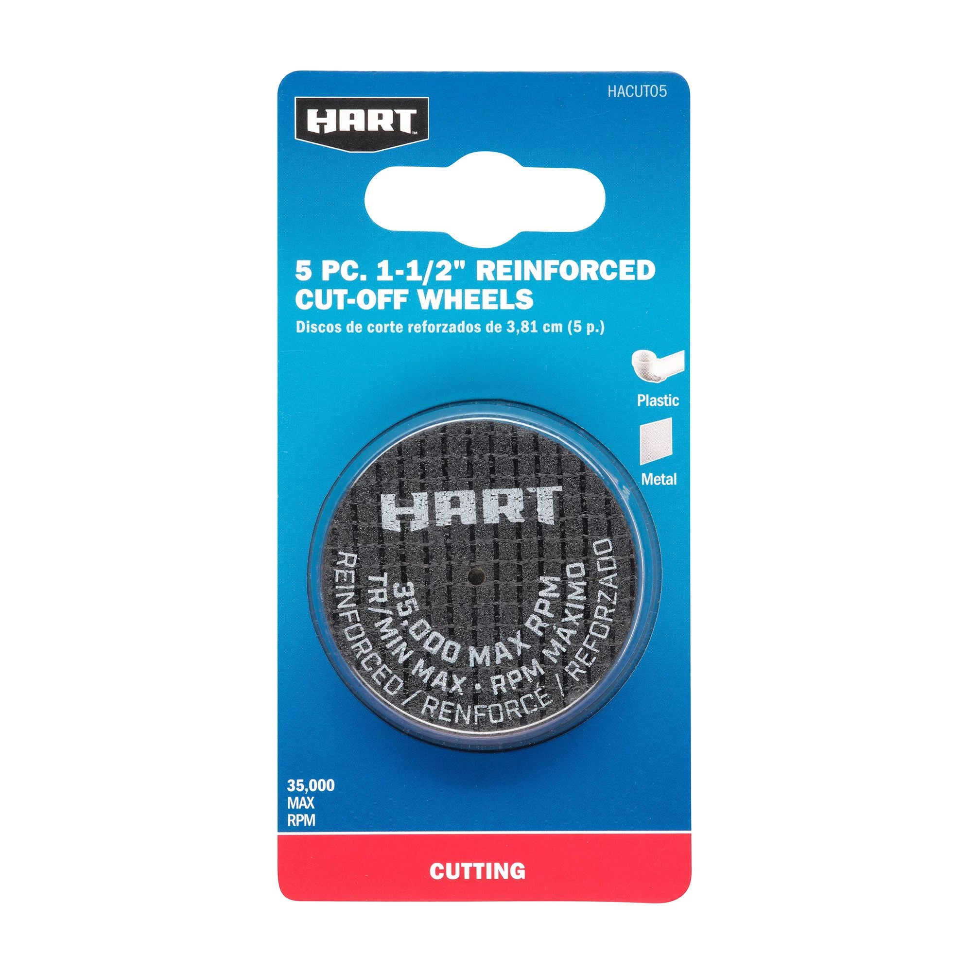HART 5Piece 11/2" Reinforced Cutoff Wheels Rotary Accessory for