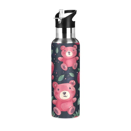 

Sports Bottle，Cute Strawberry Bear10.8 ×2.8 The Inside of The Kettle Is Made of Food Grade 304 Stainless Steel