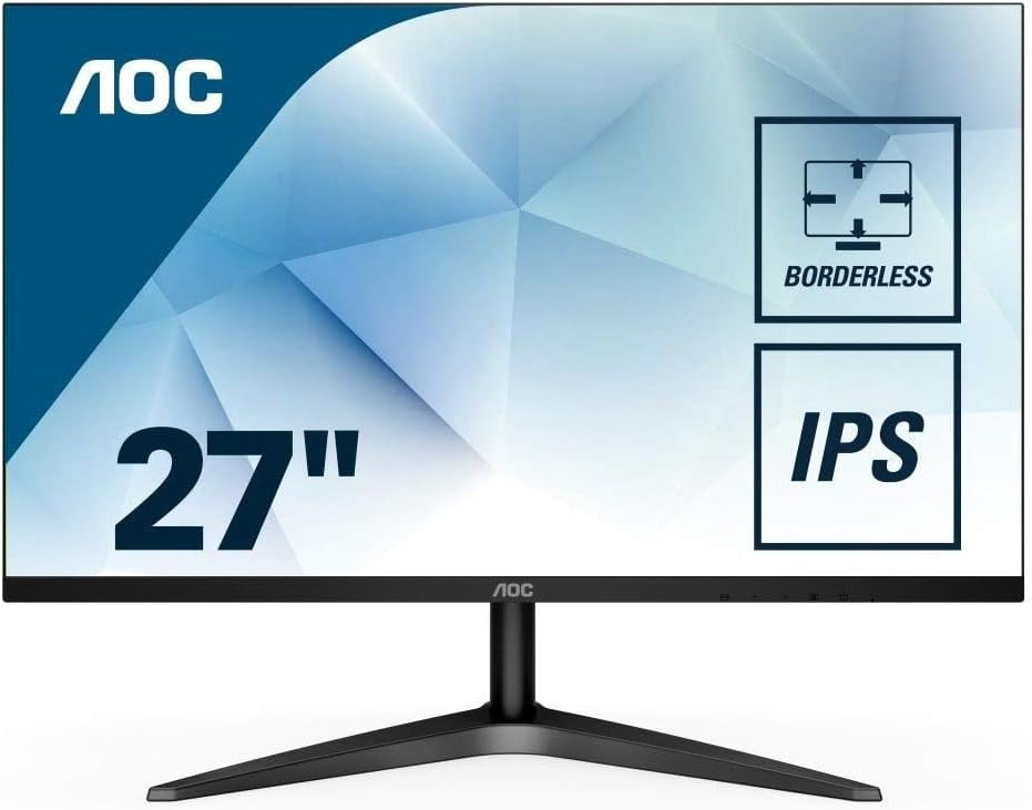 Restored AOC 27B1H 27' Full HD 1920x1080 Monitor, 3-Sided Frameless, IPS Panel, HDMI/VGA, Flicker-Free,Black (Refurbished)