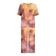 thumbnail image 5 of Jamicy Loungewear Sets Woman Gift for Women Womens Capri Pajama Sets Short Sleeve Sleepwear Top and Pants Floral Printed Lounge Sets with Pockets, 5 of 5
