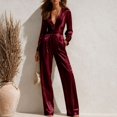 thumbnail image 2 of JoveMarine Womens Jumpsuits Casual V Neck Long Sleeve - Satin Everyday One Piece, Jumpsuits for Women Silky Smooth Jumpsuit, Casual Jumpsuits for Women for Daily,Wine L, 2 of 6