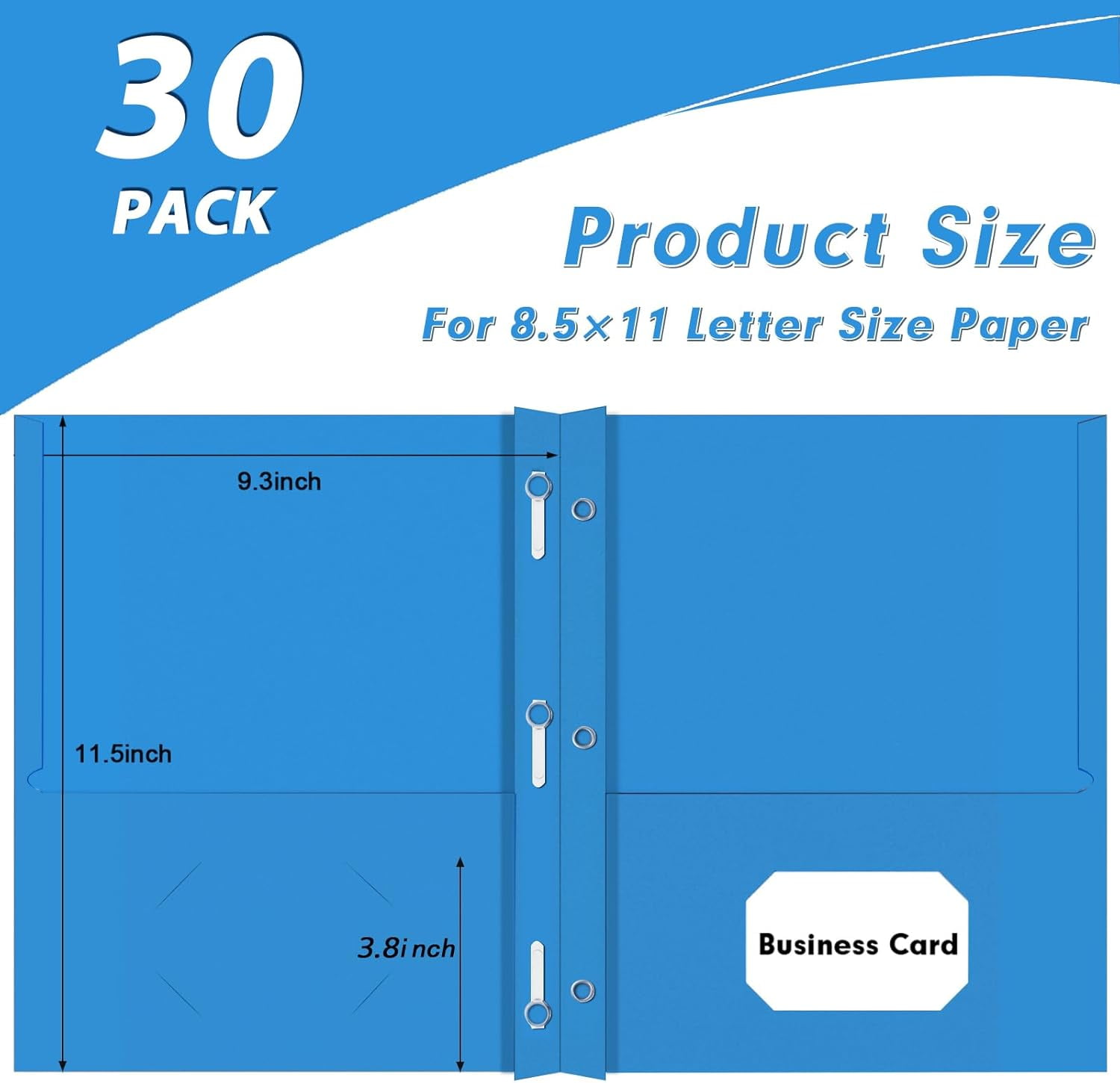 Two Pocket Folders, 30 Pack with Prongs, Letter Size, Lightblue