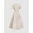 thumbnail image 2 of Apricot Mid-Length Shirt Dress With Lapel, Belt, And Short Sleeves, 2 of 6