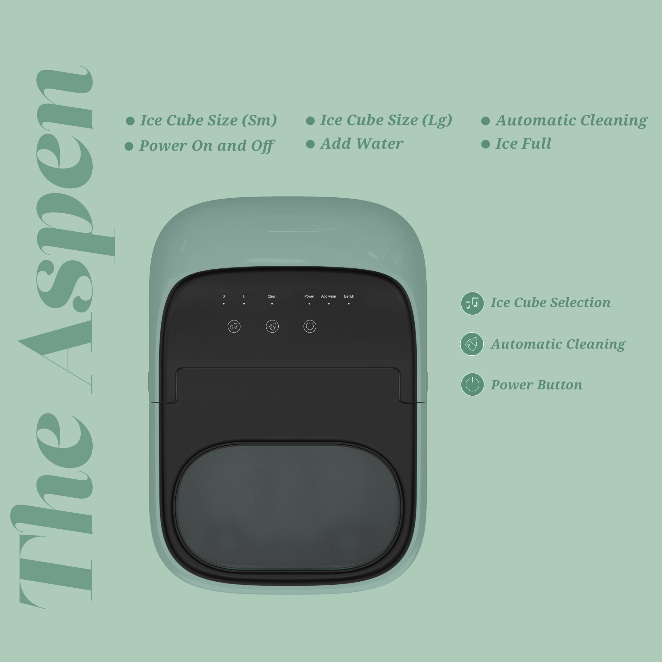 Orgo Products The Aspen Countertop Ice Maker, Bullet Ice Type, 33 lbs of Ice, Green