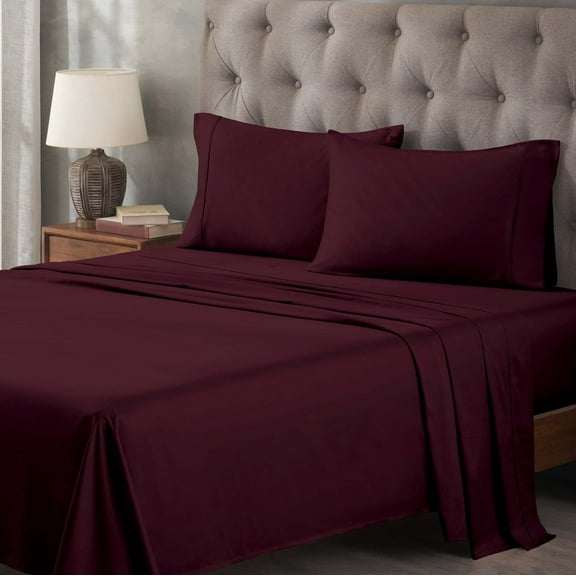 Modern 400-Thread Count Egyptian Cotton Stripe Casual Deep Pocket Sheet Set, California King, Plum by Blue Nile Mills