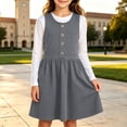 thumbnail image 2 of hotojiny Girls Solid Sleeveless Jumper Dress Button Decorative Pinafore Dress Kids Casual A-Line Tank Dress Back-to-School(Gray,13-14 Years), 2 of 8