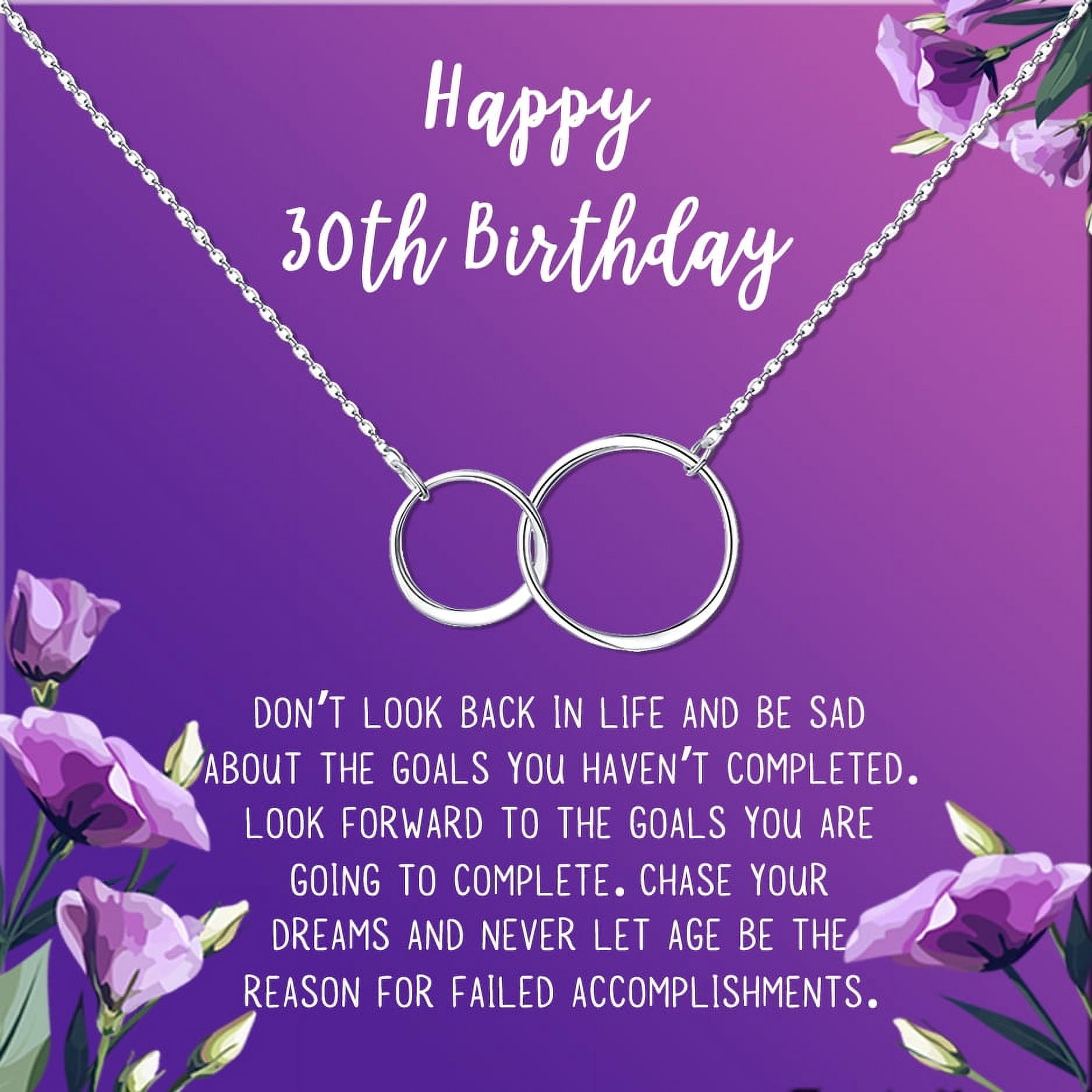 Anavia Happy 30st Birthday Gifts Stainless Steel Fashion Necklace Birthday Card Jewelry Gift for Her, Birthday Gift for Wife-[Silver Infinity Double Ring, Royal Purple Gift Card]