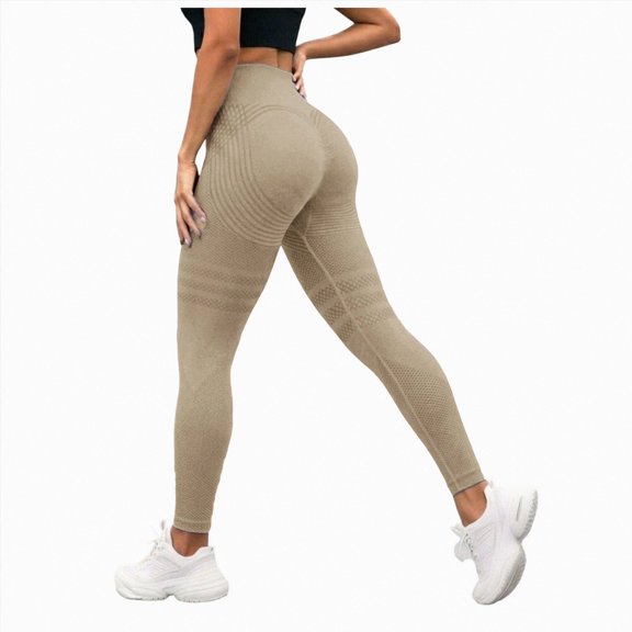 felwors 3D Anti Cellulite Leggings for Women,High Waisted 3D Leggings Cellulite Compression,Slimming Workout Yoga Pants Beige for Size M