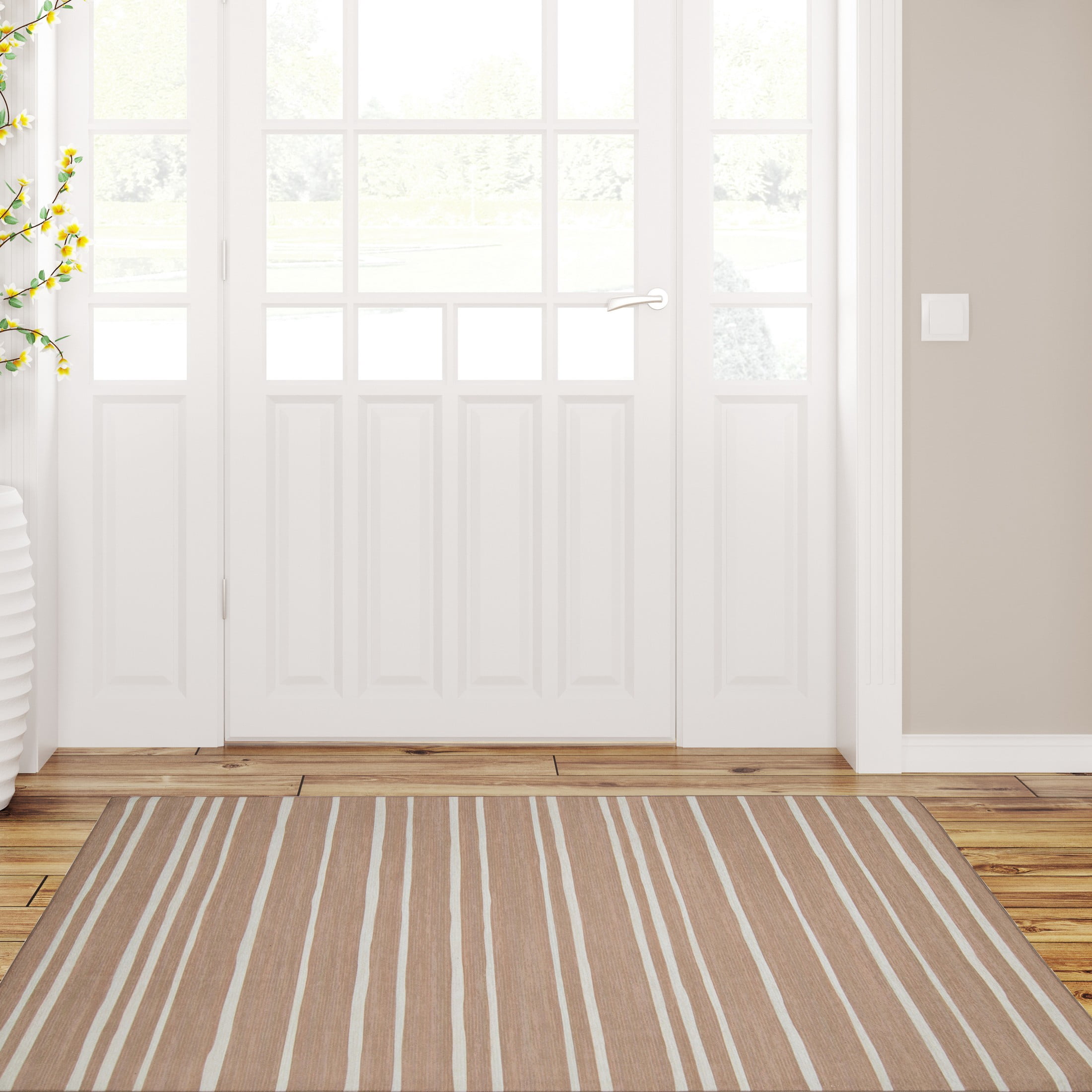 Linon Outdoor Washable Area Rug Collection, Tan and Ivory, 3' x 5'