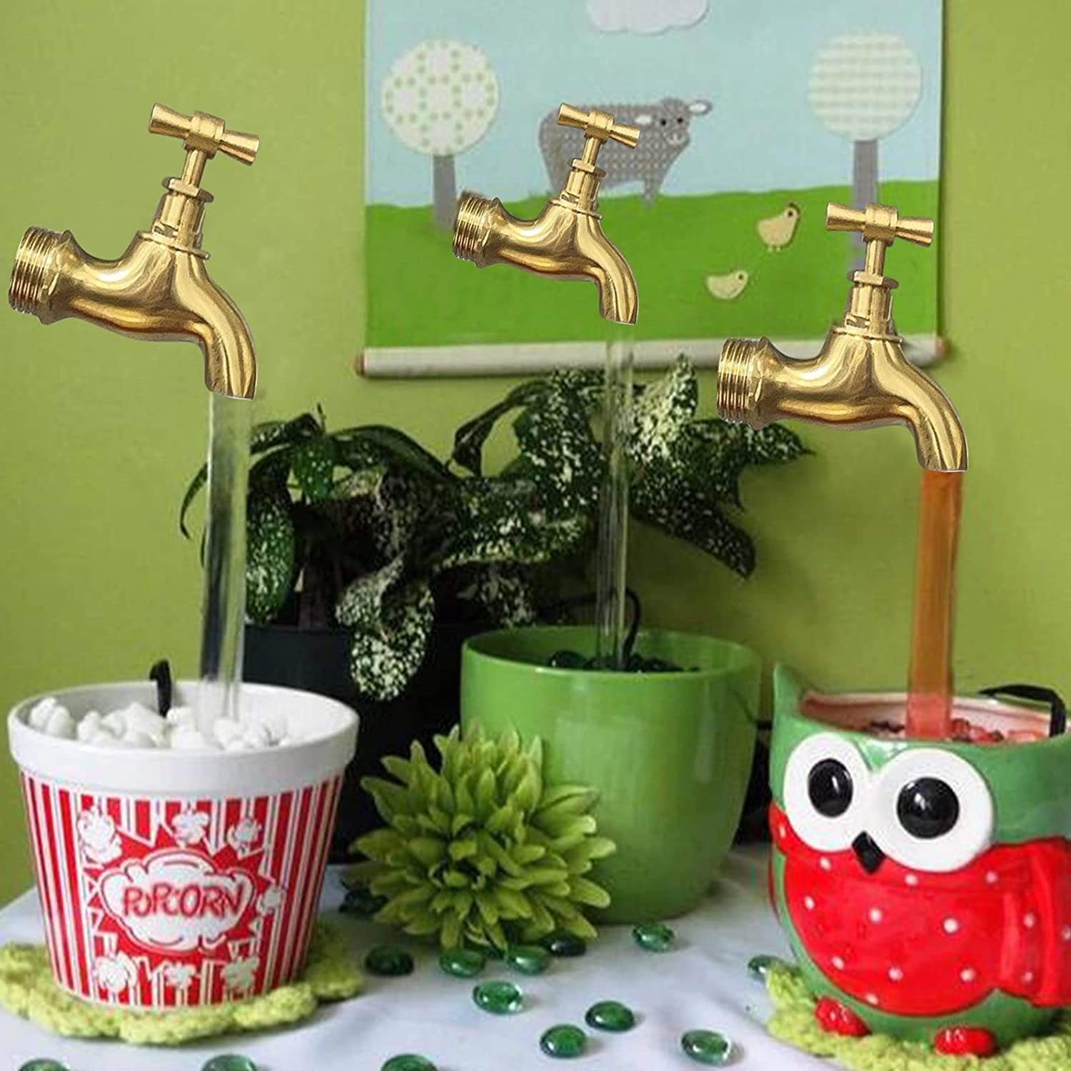 3 Kits Floating Faucet DIY Yard Art Decor Magic Flowing Spout Watering Can Fountain Invisible Faucet Fountain with Pump Decoration for Garden Home Yard Floating Tap Fountain 