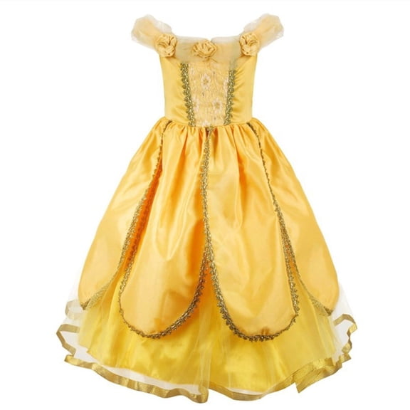 HAWEE Princess Dress Up Costume for Girls Birthday Cosplay Party with Accessories, Yellow